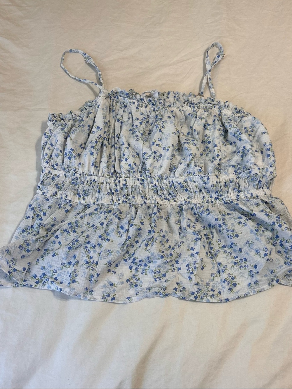 Time And Tru Women’s Crop Tank Top Size XL Blue Floral Print Adjustable Straps